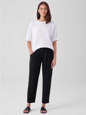 Eileen Fisher Silk Georgette Crepe Pants Tapered Black 100% Silk Size Large
